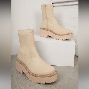 Cream ivory nude chunky heeled platform ankle boots